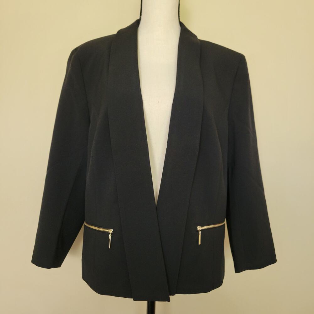 Black Label by Evan Picone Size 16 Suit Jacket Blazer Single Breasted Open Front